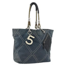 CHANEL Tote Bag Canvas Navy Silver CC Auth bs33826-1