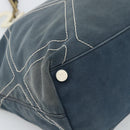 CHANEL Tote Bag Canvas Navy Silver CC Auth bs33826-15