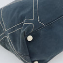 CHANEL Tote Bag Canvas Navy Silver CC Auth bs33826-17
