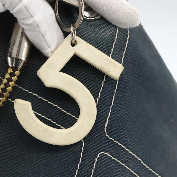 CHANEL Tote Bag Canvas Navy Silver CC Auth bs33826