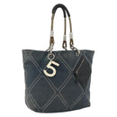 CHANEL Tote Bag Canvas Navy Silver CC Auth bs33826-1