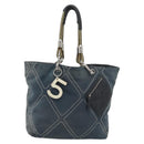 CHANEL Tote Bag Canvas Navy Silver CC Auth bs33826-13