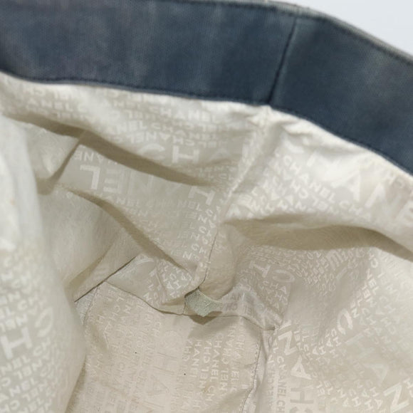 CHANEL Tote Bag Canvas Navy Silver CC Auth bs33826
