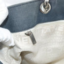 CHANEL Tote Bag Canvas Navy Silver CC Auth bs33826-21