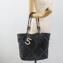 CHANEL Tote Bag Canvas Navy Silver CC Auth bs33826-22