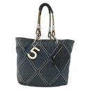CHANEL Tote Bag Canvas Navy Silver CC Auth bs33826-13