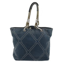 CHANEL Tote Bag Canvas Navy Silver CC Auth bs33826-2