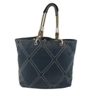 CHANEL Tote Bag Canvas Navy Silver CC Auth bs33826-2