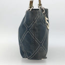 CHANEL Tote Bag Canvas Navy Silver CC Auth bs33826-3