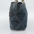 CHANEL Tote Bag Canvas Navy Silver CC Auth bs33826-4