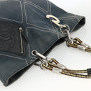 CHANEL Tote Bag Canvas Navy Silver CC Auth bs33826-6