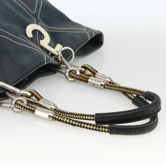 CHANEL Tote Bag Canvas Navy Silver CC Auth bs33826