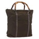 GUCCI Bamboo Hand Bag Nylon Khaki Silver 000 1998 0508 Auth bs33832-1