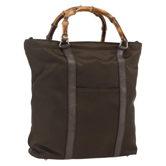 GUCCI Bamboo Hand Bag Nylon Khaki Silver 000 1998 0508 Auth bs33832