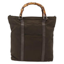 GUCCI Bamboo Hand Bag Nylon Khaki Silver 000 1998 0508 Auth bs33832-13