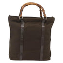 GUCCI Bamboo Hand Bag Nylon Khaki Silver 000 1998 0508 Auth bs33832-2