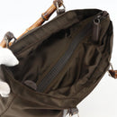 GUCCI Bamboo Hand Bag Nylon Khaki Silver 000 1998 0508 Auth bs33832-6