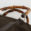 GUCCI Bamboo Hand Bag Nylon Khaki Silver 000 1998 0508 Auth bs33832-8