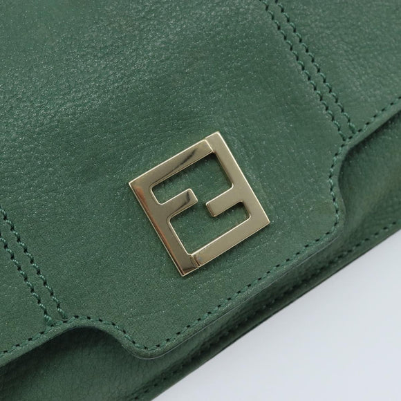 FENDI Chain Shoulder Bag Leather Green Gold Auth bs33834