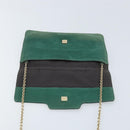FENDI Chain Shoulder Bag Leather Green Gold Auth bs33834-10