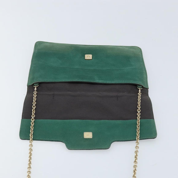 FENDI Chain Shoulder Bag Leather Green Gold Auth bs33834