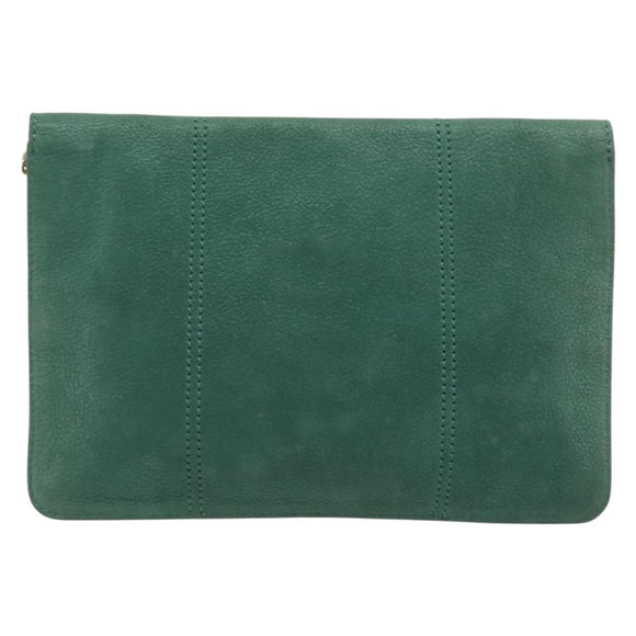 FENDI Chain Shoulder Bag Leather Green Gold Auth bs33834