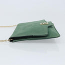 FENDI Chain Shoulder Bag Leather Green Gold Auth bs33834-4
