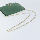 FENDI Chain Shoulder Bag Leather Green Gold Auth bs33834-7