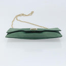 FENDI Chain Shoulder Bag Leather Green Gold Auth bs33834-5