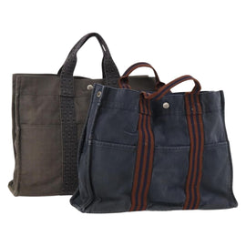 HERMES Tote Bag Canvas 2 Set Gray Navy Auth bs33837