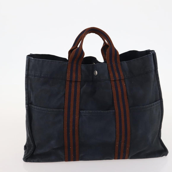 HERMES Tote Bag Canvas 2 Set Gray Navy Auth bs33837