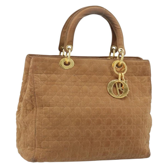 Christian Dior Lady Dior Canage Handtasche Nylon Braun Gold Auth bs33840