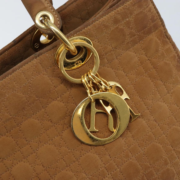 Christian Dior Lady Dior Canage Handtasche Nylon Braun Gold Auth bs33840