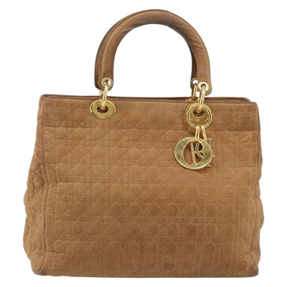 Christian Dior Lady Dior Canage Handtasche Nylon Braun Gold Auth bs33840