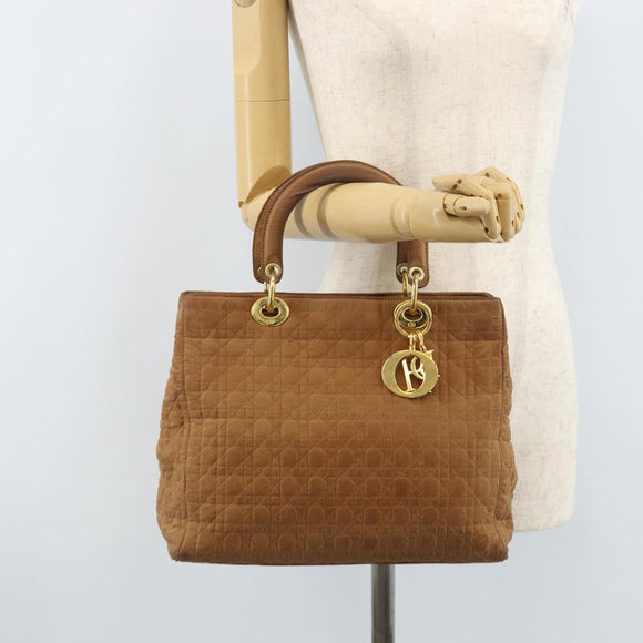 Christian Dior Lady Dior Canage Handtasche Nylon Braun Gold Auth bs33840