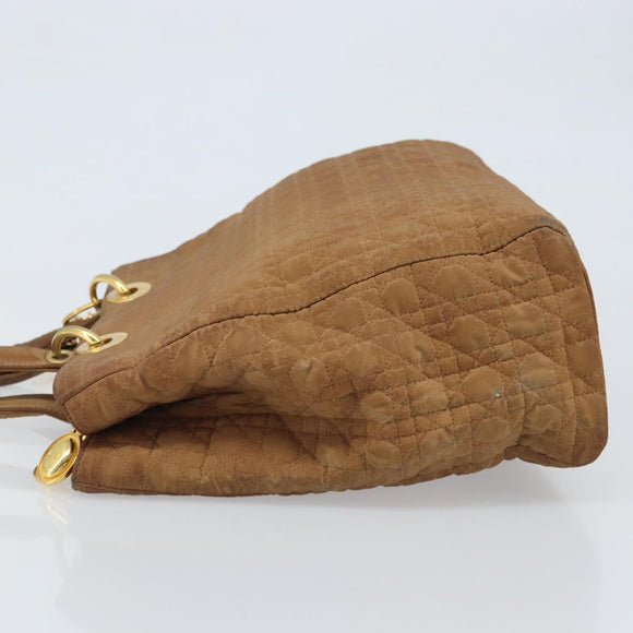Christian Dior Lady Dior Canage Handtasche Nylon Braun Gold Auth bs33840
