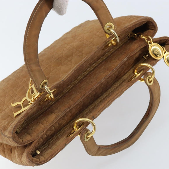 Christian Dior Lady Dior Canage Handtasche Nylon Braun Gold Auth bs33840