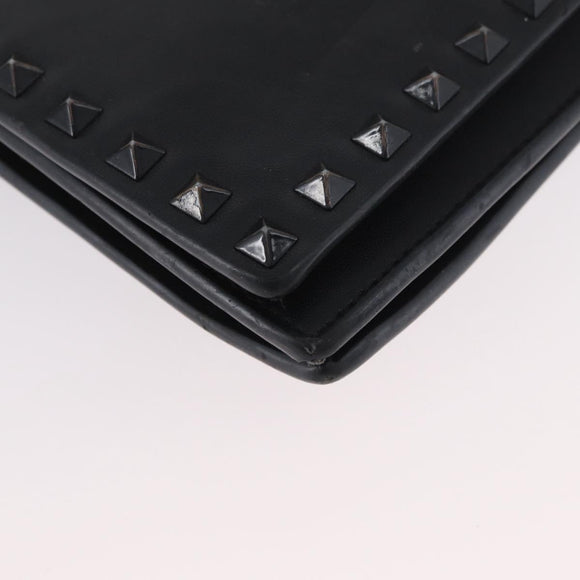 VALENTINO Clutch Bag Leather Black Auth bs33847
