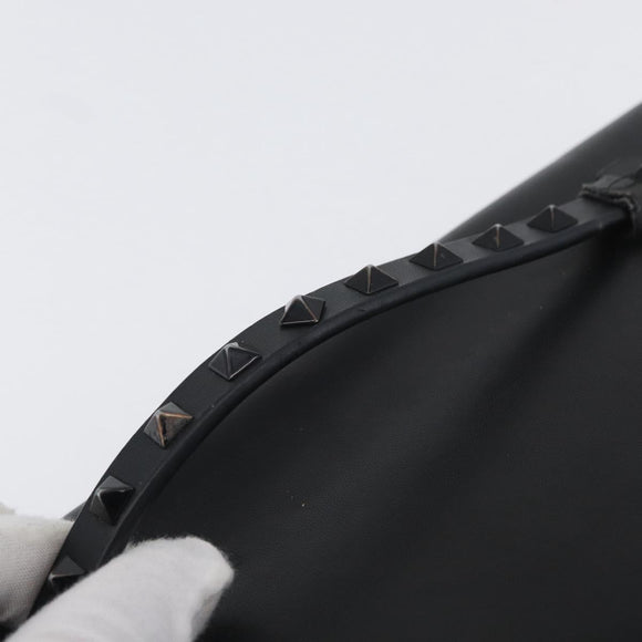 VALENTINO Clutch Bag Leather Black Auth bs33847