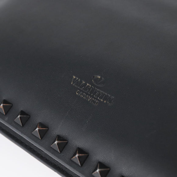 VALENTINO Clutch Bag Leather Black Auth bs33847