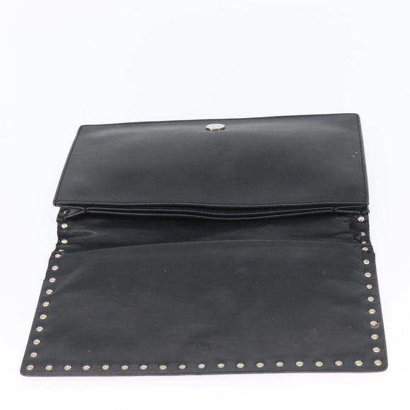 VALENTINO Clutch Bag Leather Black Auth bs33847