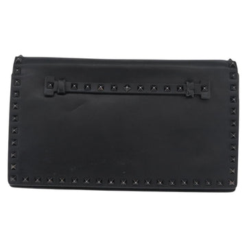 VALENTINO Clutch Bag Leather Black Auth bs33847 - 0