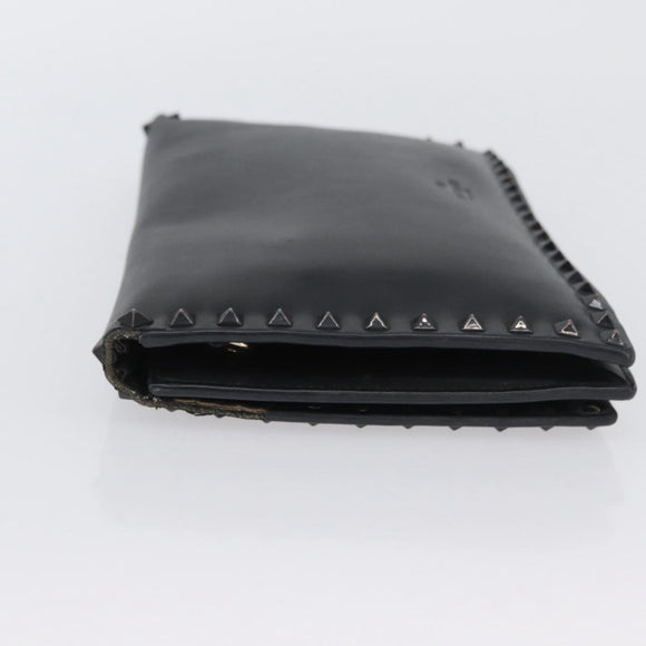 VALENTINO Clutch Bag Leather Black Auth bs33847