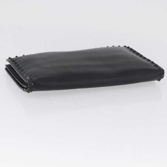 VALENTINO Clutch Bag Leather Black Auth bs33847