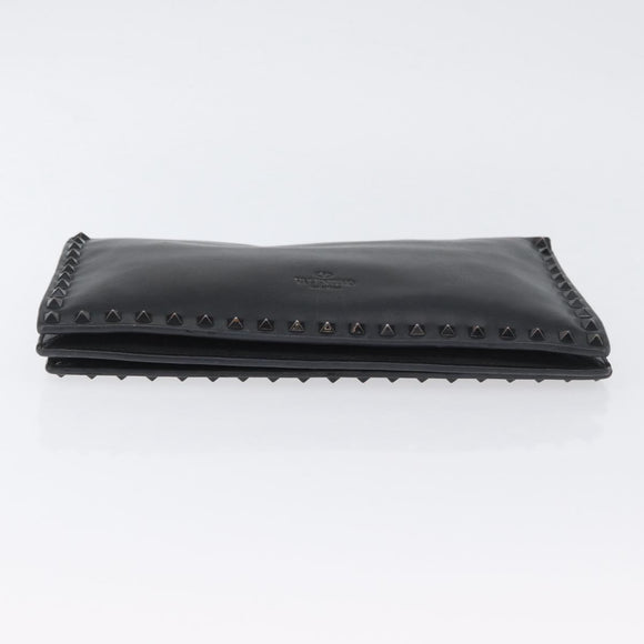 VALENTINO Clutch Bag Leather Black Auth bs33847