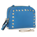 VALENTINO Chain Shoulder Bag Leather Blue Gold Auth bs33850-1