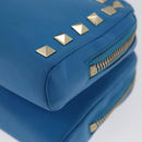 VALENTINO Chain Shoulder Bag Leather Blue Gold Auth bs33850-14