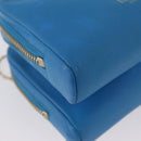 VALENTINO Chain Shoulder Bag Leather Blue Gold Auth bs33850-15