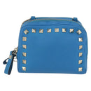 VALENTINO Chain Shoulder Bag Leather Blue Gold Auth bs33850-13