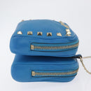 VALENTINO Chain Shoulder Bag Leather Blue Gold Auth bs33850-3